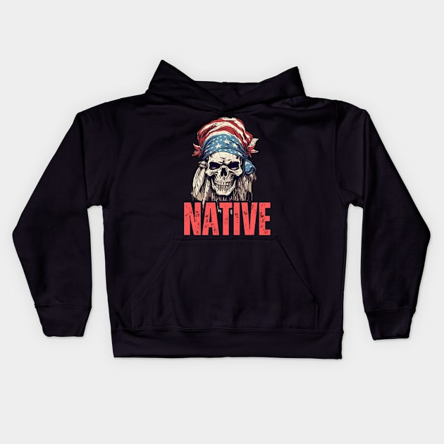 Native American Headpiece Native American Skull american Flag Kids Hoodie by smartrocket